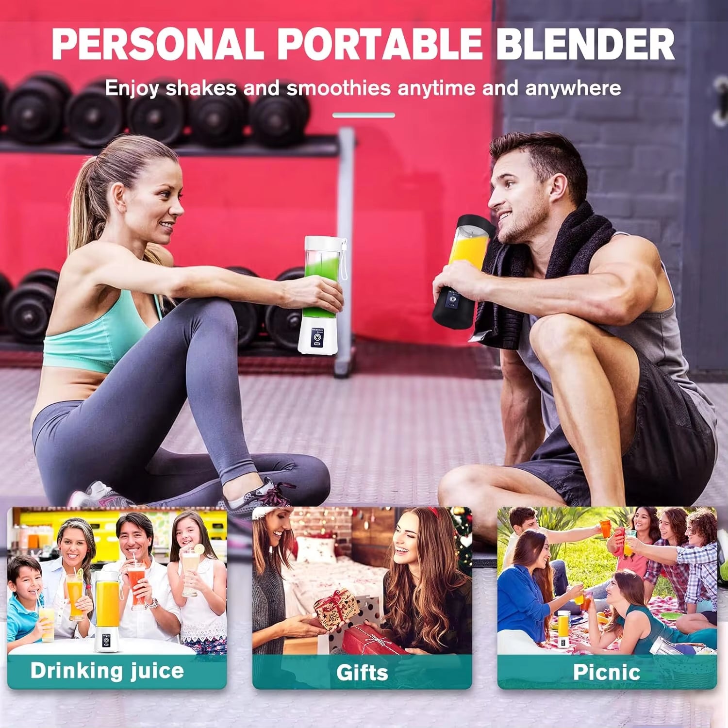 Portable Blender for Shakes and Smoothies with Scale, 4000Mah Personal Blender 15.2 Oz,150W 6-Blades Blender Bottles, USB Recha