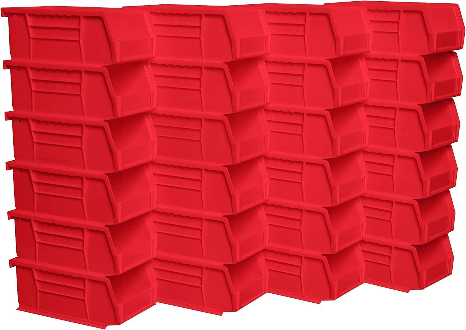30220 Akrobins Plastic Storage Bins, Space-Saving Stackable Bins for Garage, Pantry, Craft Organization, 7-" X 4-" X 3-", Red, 24-Pack