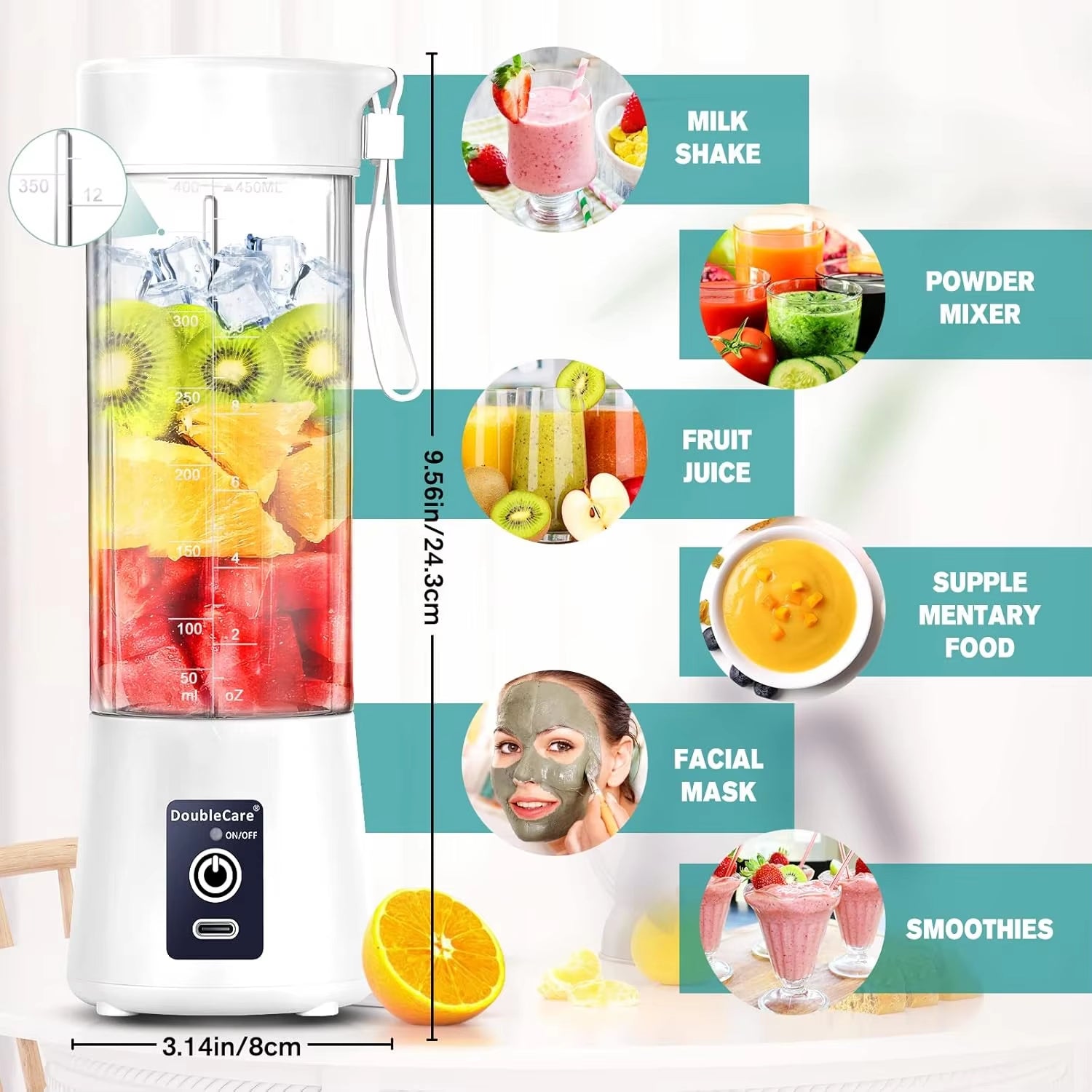 Portable Blender for Shakes and Smoothies with Scale, 4000Mah Personal Blender 15.2 Oz,150W 6-Blades Blender Bottles, USB Recha