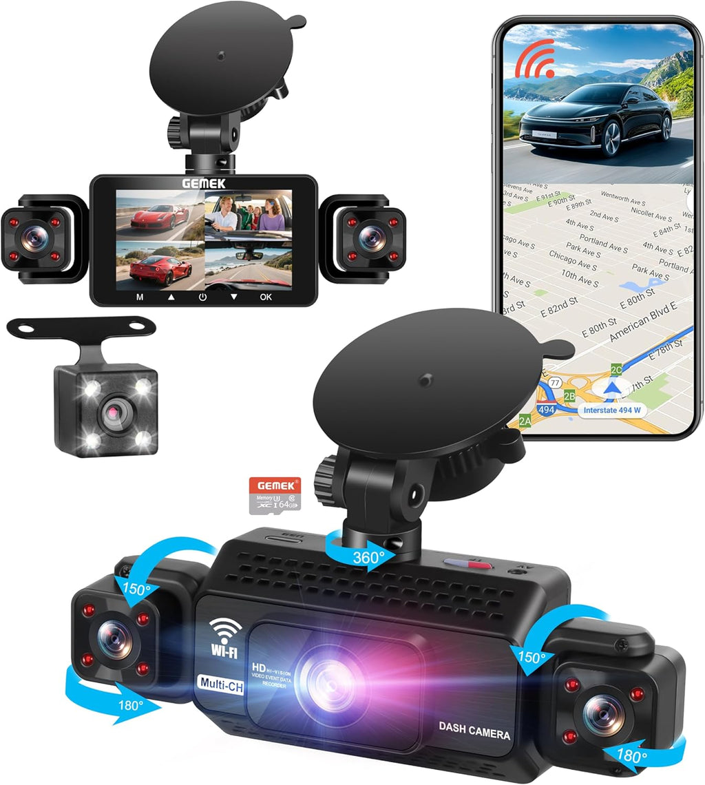 4 Channel Dash Cam 360° View 5G Wifi & APP Control,  2K Front and Rear Inside, Left Right Dash Camera for Cars Free 64GB TF Card, G-Sensor, Night Vision, 24H Parking Mode