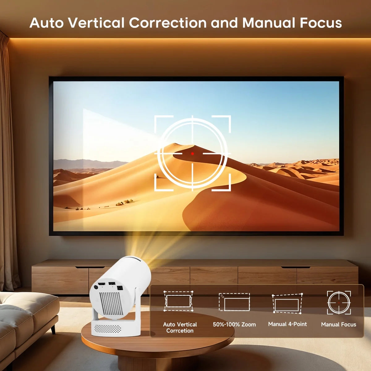 Projector, 4K 1080P Support with Wifi 6 & BT 5.4, 5W Soundbase Speaker, Auto Vertical Keystone, Mini Projector Portable for Home & Outdoor Movies Hy300Pro+