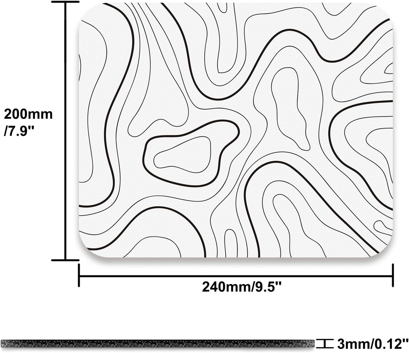 Topographic Contour Mouse Pad, Minimalist Topographic Map Mouse Pad for Laptop Wireless Mouse Home Office Travel, Home Office Work 9.5X7.9 Inch (24X20X0.3Cm)