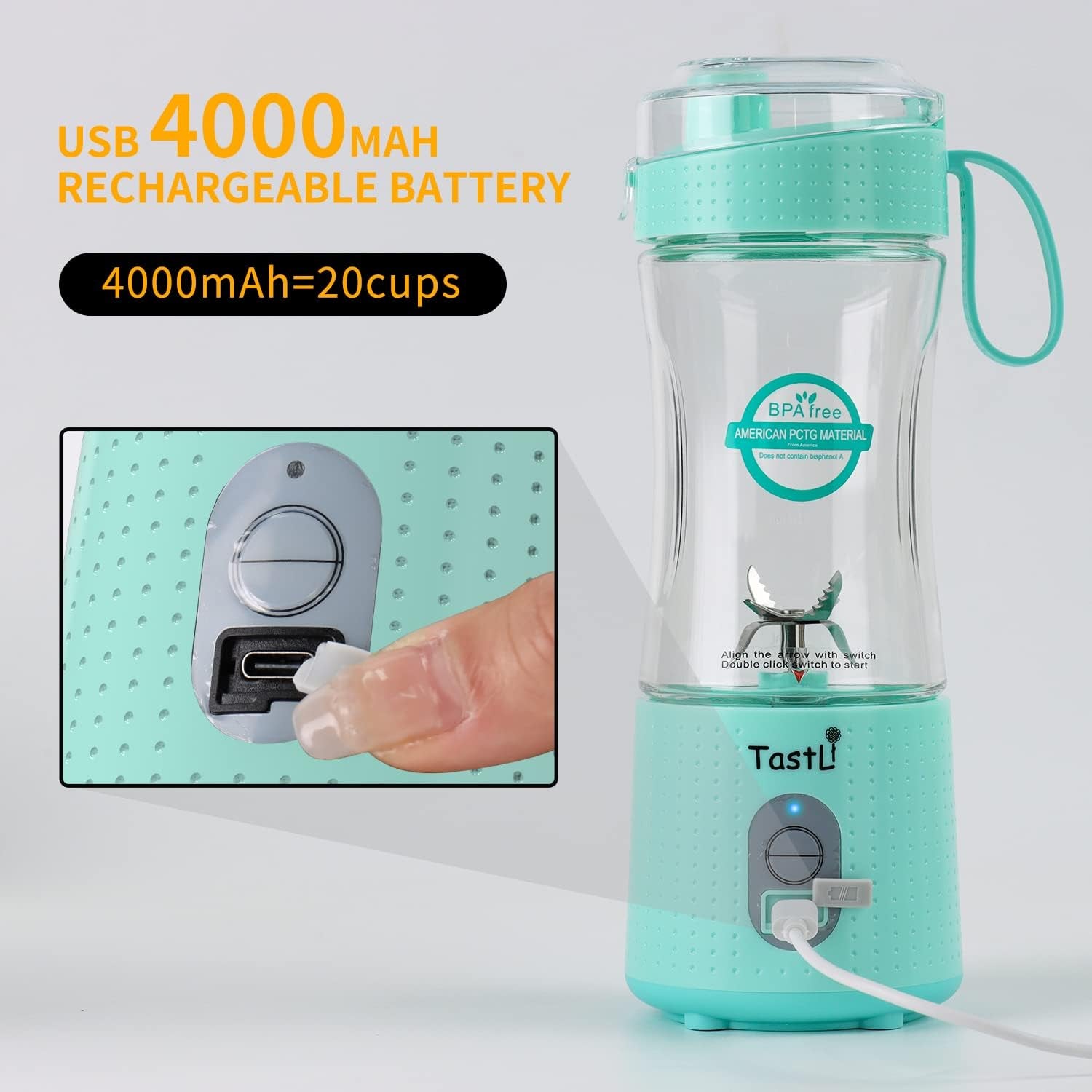 Portable Blender, Personal Mini Blender for Smoothies, Juice and Shakes, USB Rechargeable, Cordless (Sky Blue)