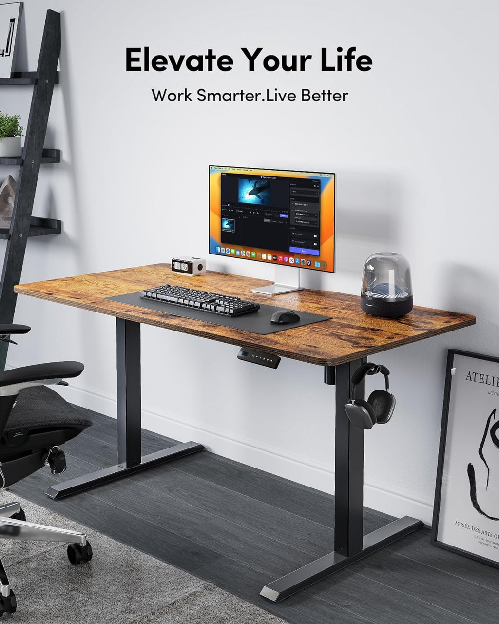 Electric Standing Desk, 48 X 24 Inches Height Adjustable Stand up Desk, Sit Stand Home Office Desk, Computer Desk, Rustic Brown