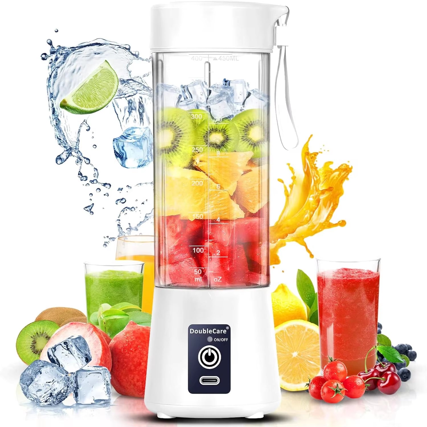 Portable Blender for Shakes and Smoothies with Scale, 4000Mah Personal Blender 15.2 Oz,150W 6-Blades Blender Bottles, USB Recha