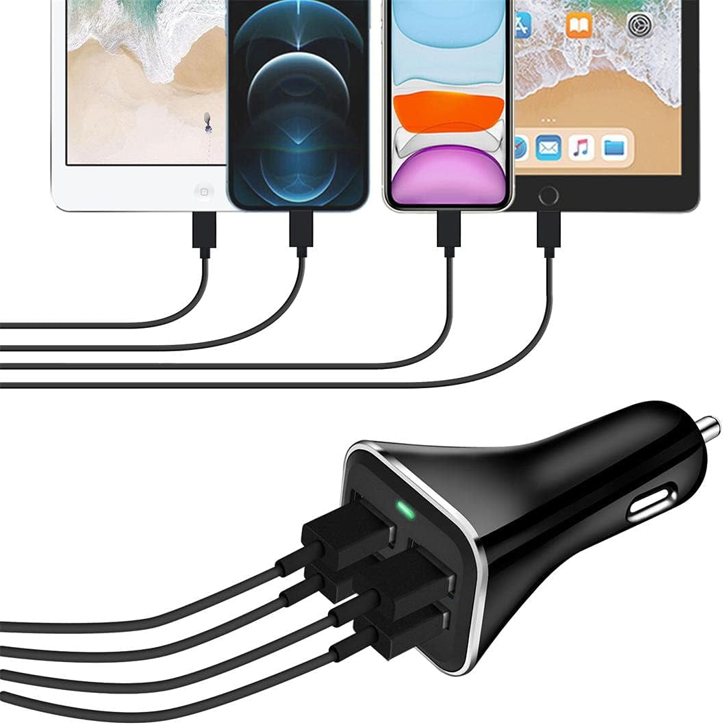 USB Car Charger Adapter, QC 3.0 Fast Car Charger, 4-Port Multi 9.6 Amp 48W Rapid Car Charger Compatible with Iphone 13/12/11 Pro Max, Samsung Galaxy S20 Ultra/Note20, LG, Pixel and More.