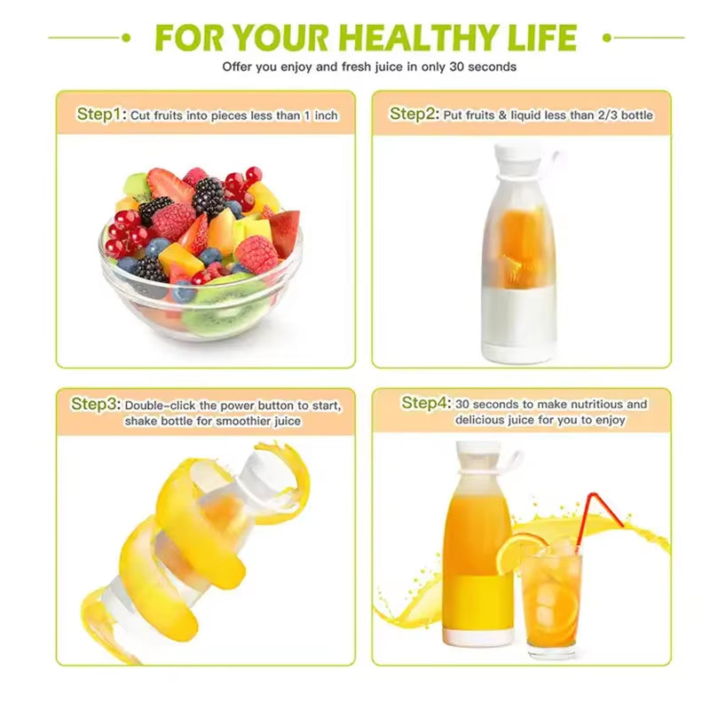 Portable Electric Juicer Cup Handheld 6-Blade USB Rechargeable Multifunctional Fruit Blender 380Ml Mini Juicer