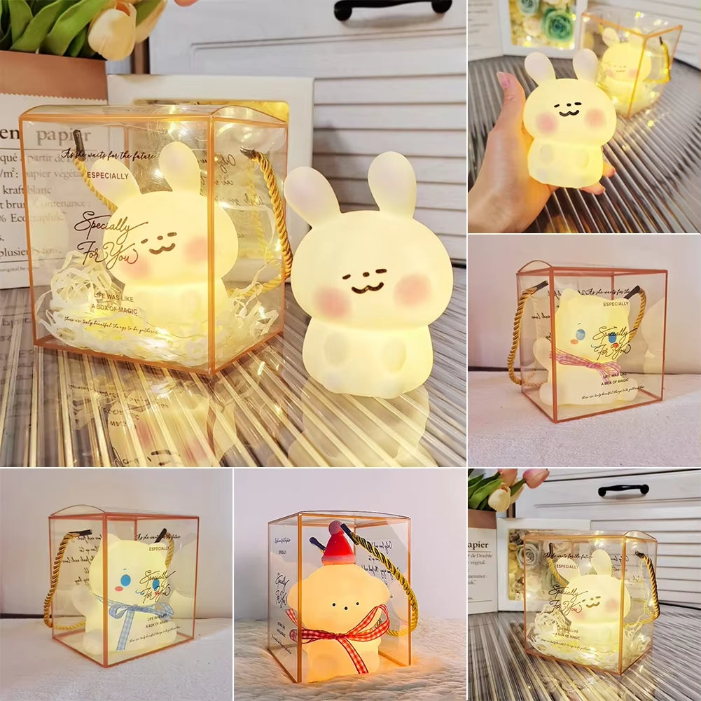 Cute Rabbit Christmas Theme LED Night Lamp Sleep Lamp Bedroom Bedside Night Atmosphere Lamp for Kids Baby Gifts Home Decor