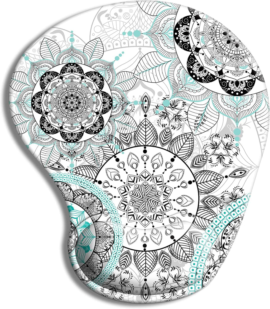Ergonomic Mouse Pad with Gel Wrist Rest Support, Cute Mouse Pads with Non-Slip Rubber Base Wrist Rest Pad for Home, Office & Travel Easy Typing & Pain Relief, Mandala Flowers