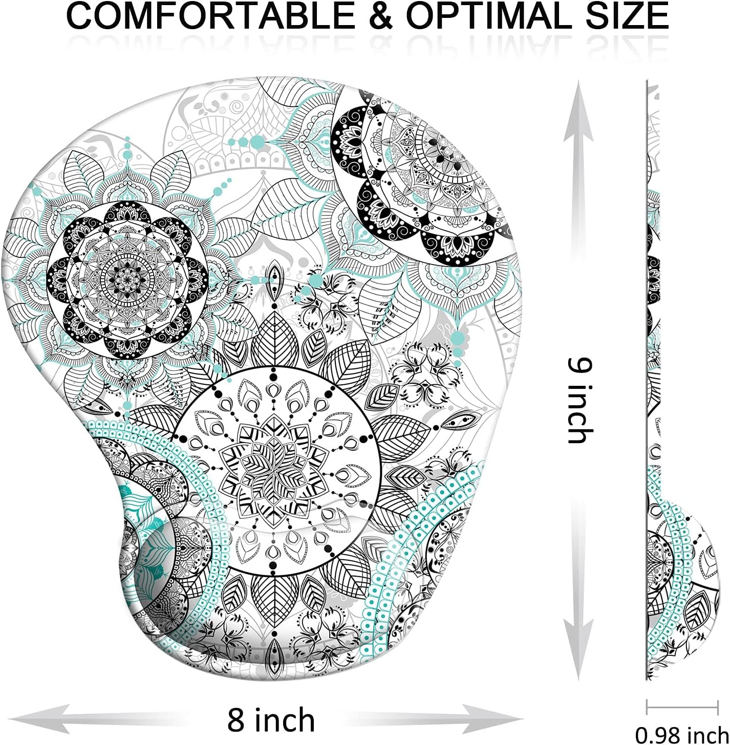 Ergonomic Mouse Pad with Gel Wrist Rest Support, Cute Mouse Pads with Non-Slip Rubber Base Wrist Rest Pad for Home, Office & Travel Easy Typing & Pain Relief, Mandala Flowers