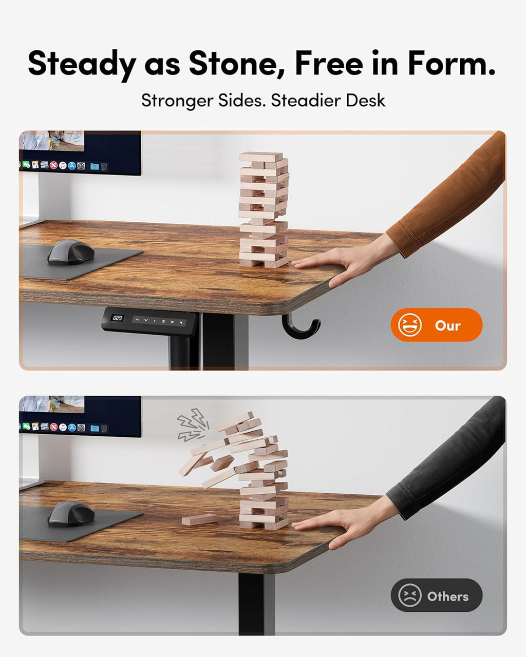 Electric Standing Desk, 48 X 24 Inches Height Adjustable Stand up Desk, Sit Stand Home Office Desk, Computer Desk, Rustic Brown