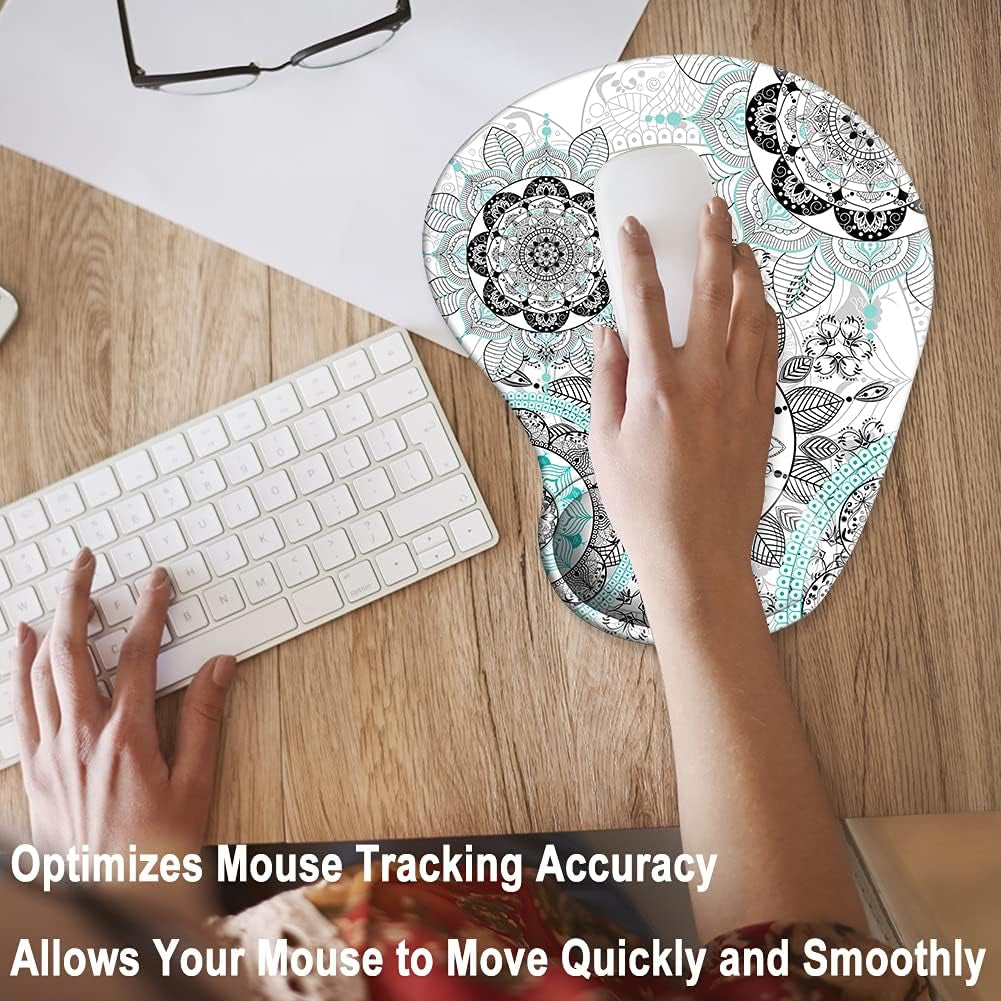 Ergonomic Mouse Pad with Gel Wrist Rest Support, Cute Mouse Pads with Non-Slip Rubber Base Wrist Rest Pad for Home, Office & Travel Easy Typing & Pain Relief, Mandala Flowers