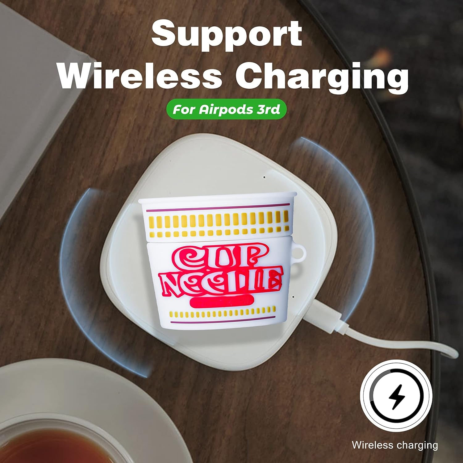 Case for Airpods 3 3Rd Generation Cute Soft Silicone 3D Funny Fun for Air Pod 3 (2021) Cover Unique Fashion Food Design Skin Cartoon Cases (Cup Noodle)