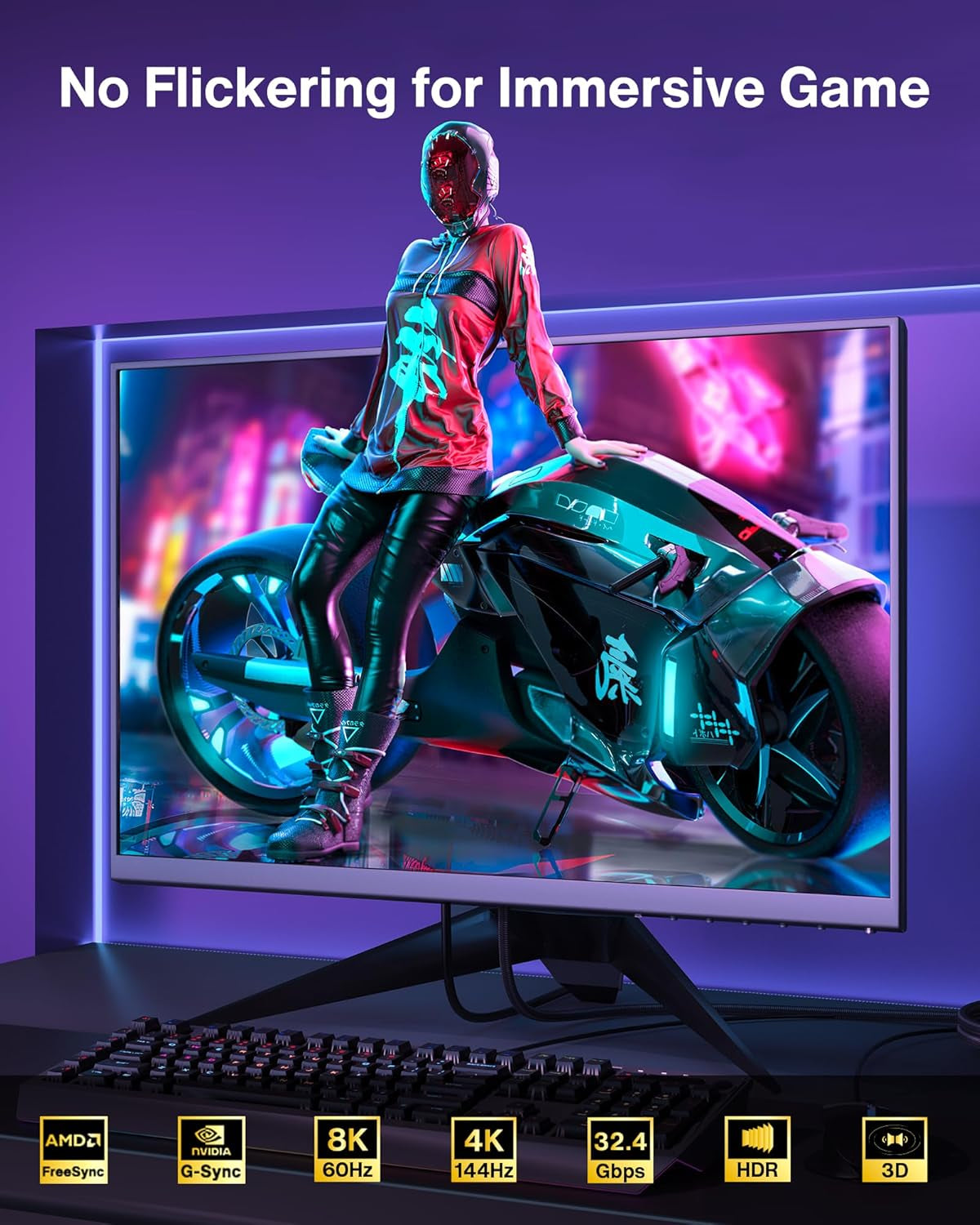 8K Displayport Cable 1.4, VESA Certified DP Cable 6.6Ft (8K@60Hz, 4K@144Hz, 2K@240Hz)Hbr3 Support 32.4Gbps, HDR, HDCP 2.2, Freesync G-Sync, Braided Display Port for Gaming Monitor, Graphics, PC