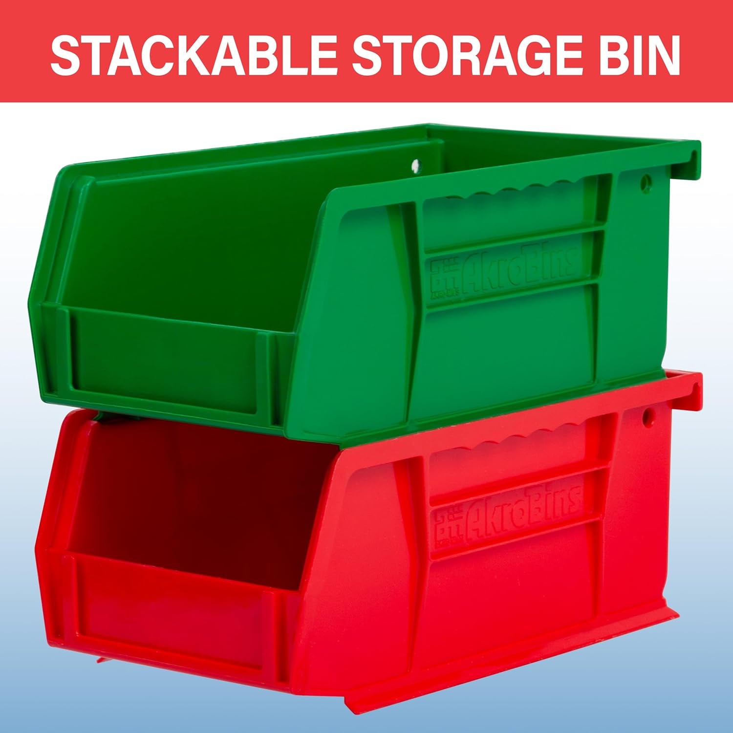 30220 Akrobins Plastic Storage Bins, Space-Saving Stackable Bins for Garage, Pantry, Craft Organization, 7-" X 4-" X 3-", Red, 24-Pack