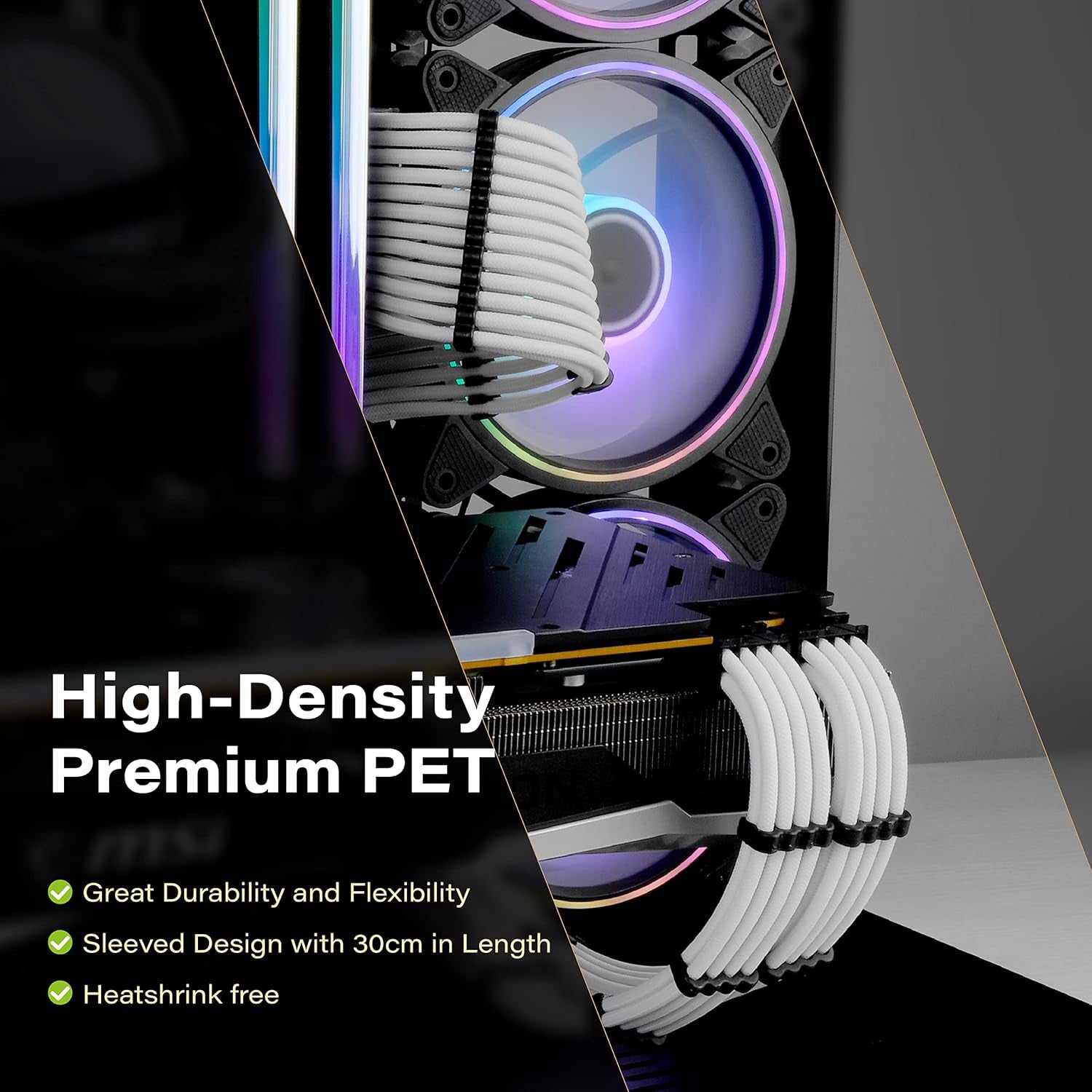 PSU Extension Cable Sleeved Custom Mod PC Power Supply Cable, Soft Nylon Braided with Comb Kit 24PIN/8PIN to 6+2Pin/ 8PIN to 4+4PIN-30CM 300MM - White