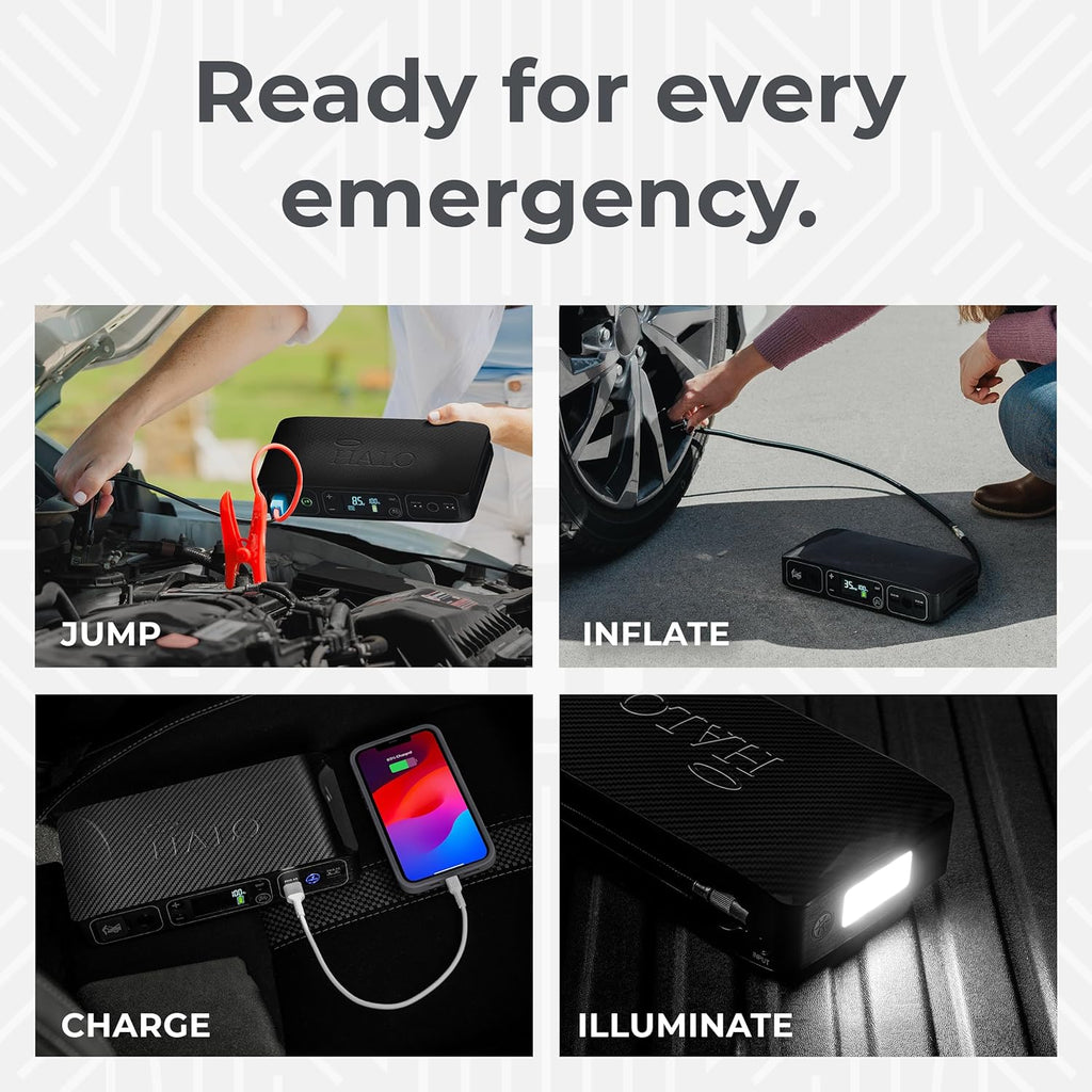 Bolt Air 58830 Portable Car Battery Jump Starter | 100 PSI Air Compressor, 58.8Wh USB Power Bank, Emergency Floodlight & Charger, Jumps Cars Suvs & Trucks, Inflates Tires, TSA Approved — Black