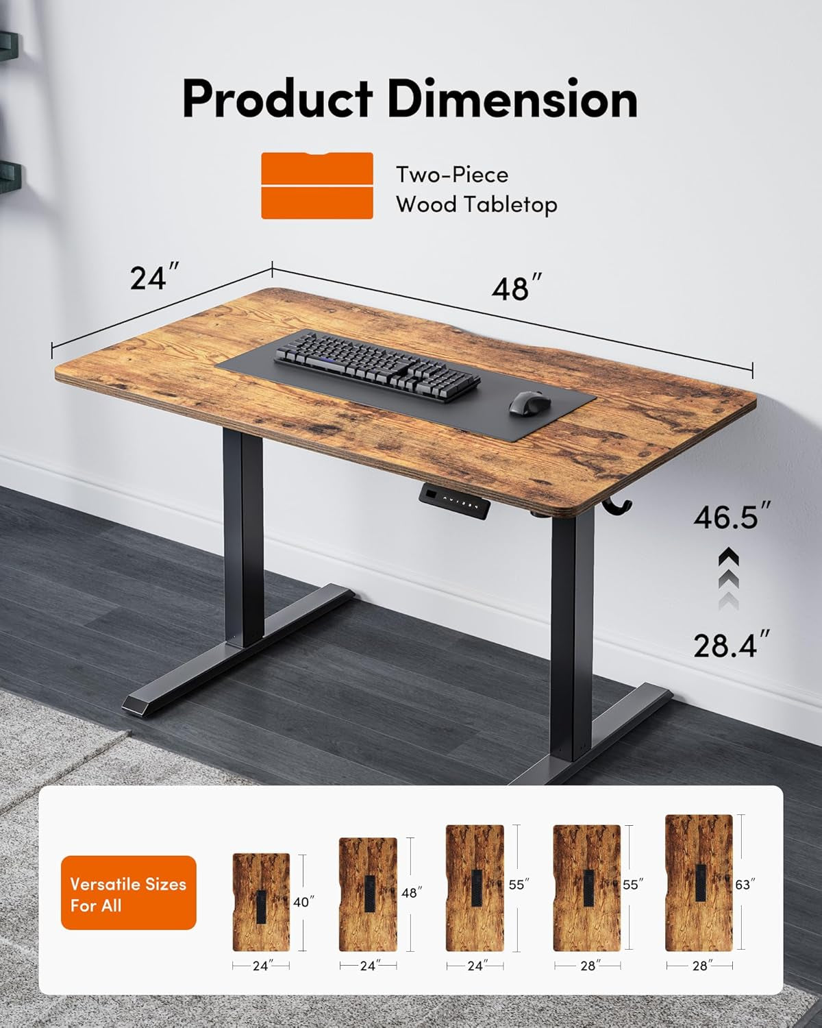 Electric Standing Desk, 48 X 24 Inches Height Adjustable Stand up Desk, Sit Stand Home Office Desk, Computer Desk, Rustic Brown