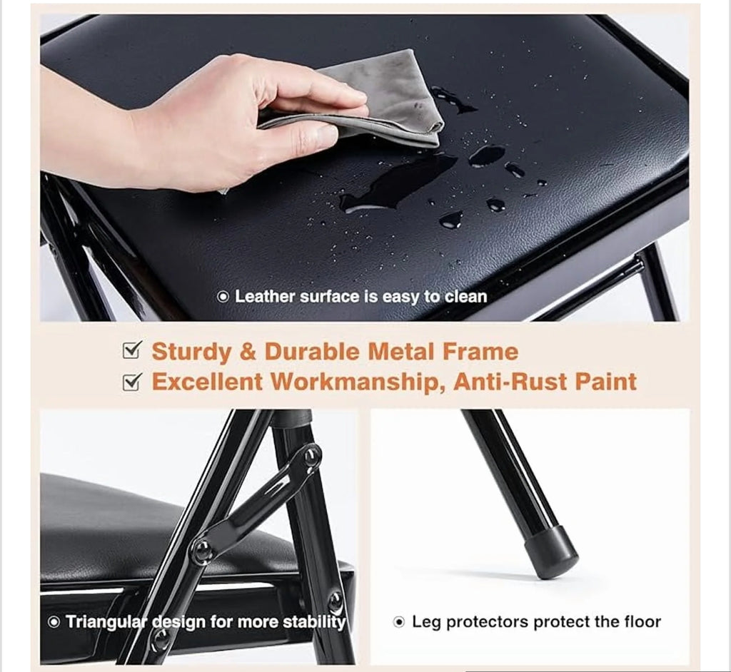 Folding Chairs Padded 4 Pack - Metal Indoor Outdoor Portable Foldable Chair for Party, Kitchen，Black