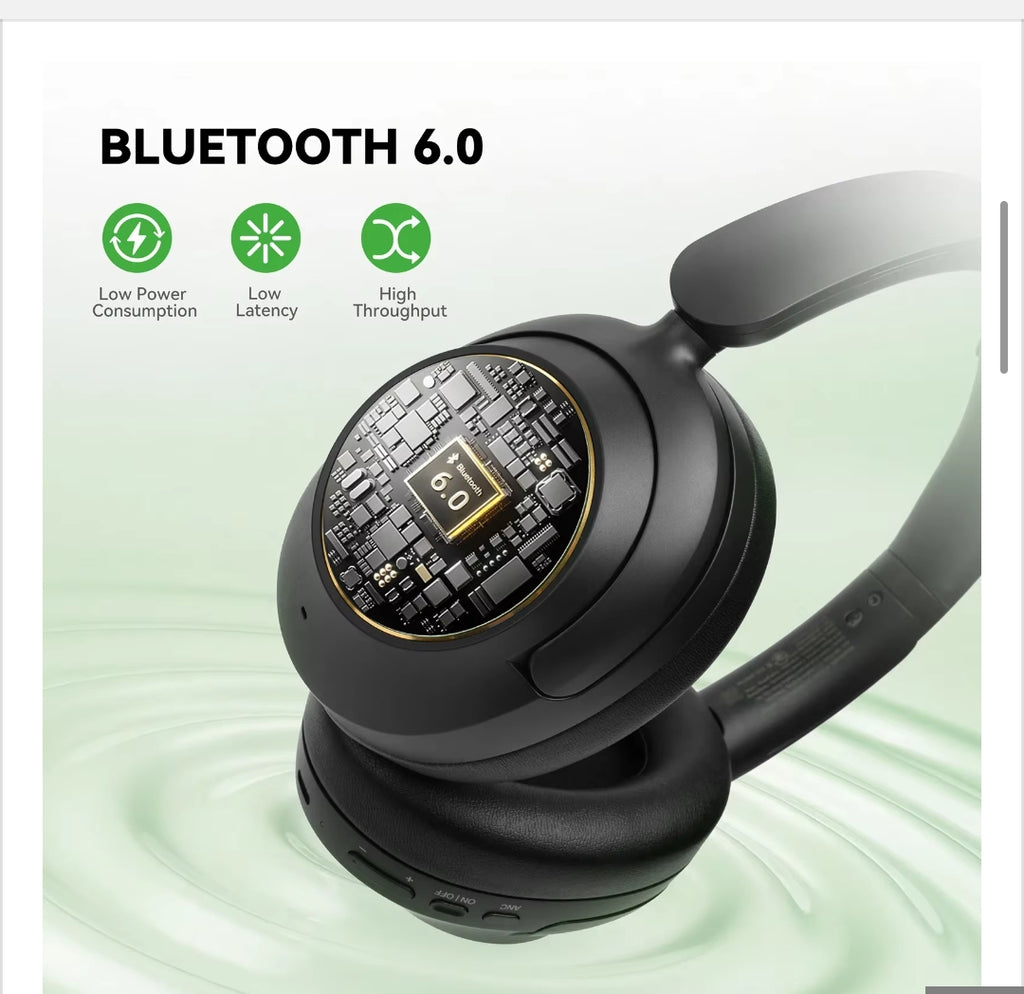 A6 ANC Wireless Bluetooth 6.0 Headphones -48Db Hybrid Active Noise Cancelling over Ear Headset with Mic Hi-Res LDAC APP