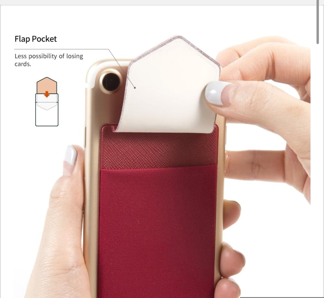 Secure Card Holder for Back of Phone, Stretchy Fabric Cell Phone Wallet Stick on Credit Card Case for Iphone & Android. Sinji Pouch Flap Black