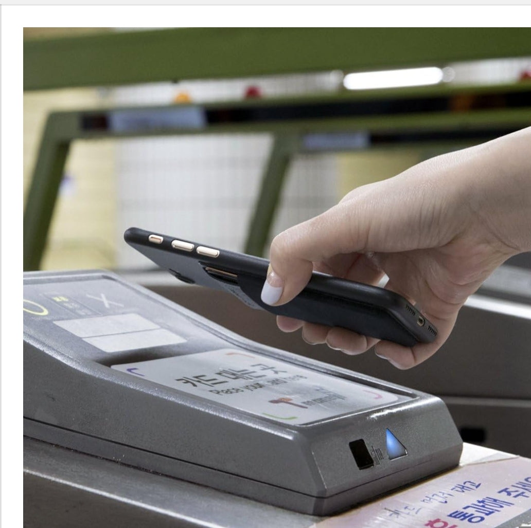 Secure Card Holder for Back of Phone, Stretchy Fabric Cell Phone Wallet Stick on Credit Card Case for Iphone & Android. Sinji Pouch Flap Black