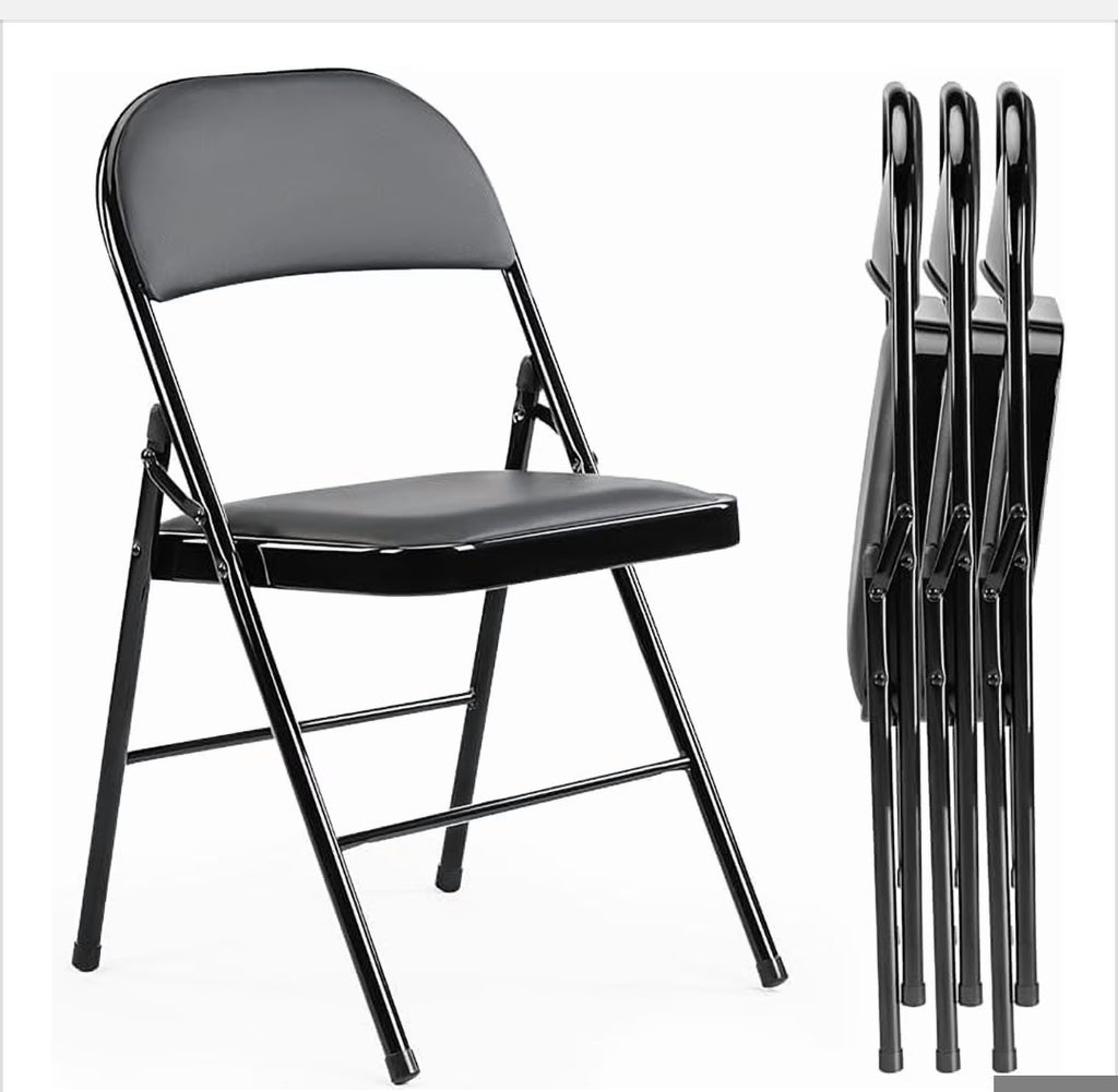 Folding Chairs Padded 4 Pack - Metal Indoor Outdoor Portable Foldable Chair for Party, Kitchen，Black