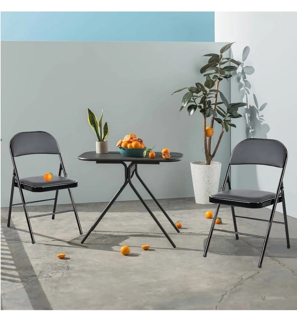 Folding Chairs Padded 4 Pack - Metal Indoor Outdoor Portable Foldable Chair for Party, Kitchen，Black