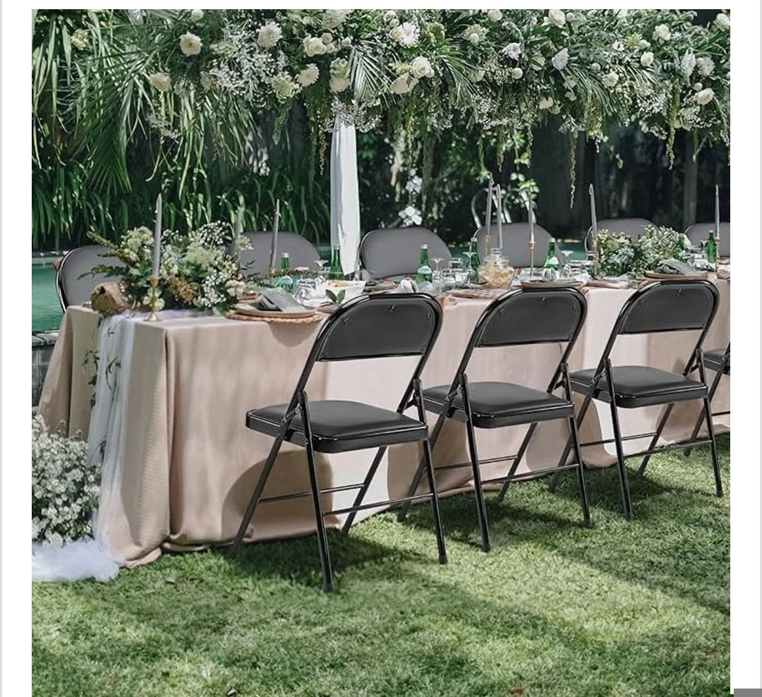 Folding Chairs Padded 4 Pack - Metal Indoor Outdoor Portable Foldable Chair for Party, Kitchen，Black