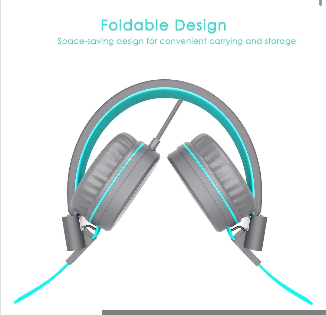 Kids Headphones, K8 Wired Headphones for Kids with Adjustable Headband 3.5 MM Jack for School, Foldable On-Ear Headset for Girls Boys Kindle Tablet Cellphones Airplane Travel(Dark Gray)