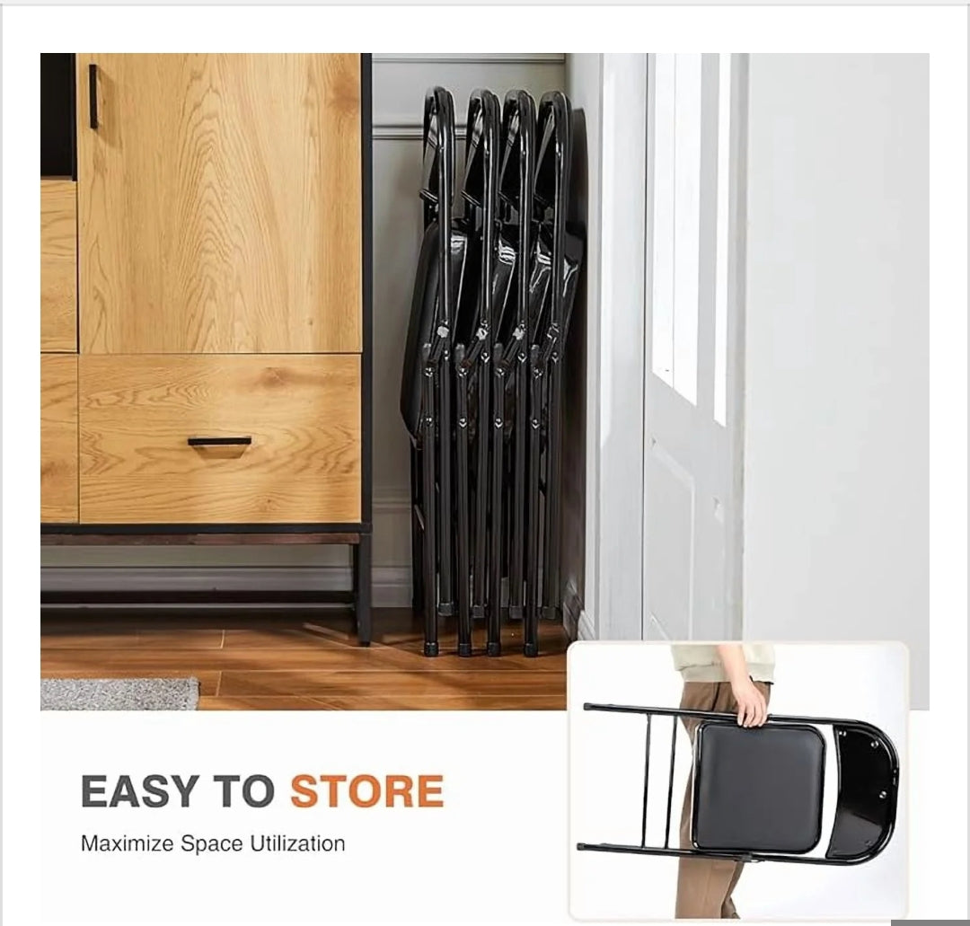 Folding Chairs Padded 4 Pack - Metal Indoor Outdoor Portable Foldable Chair for Party, Kitchen，Black