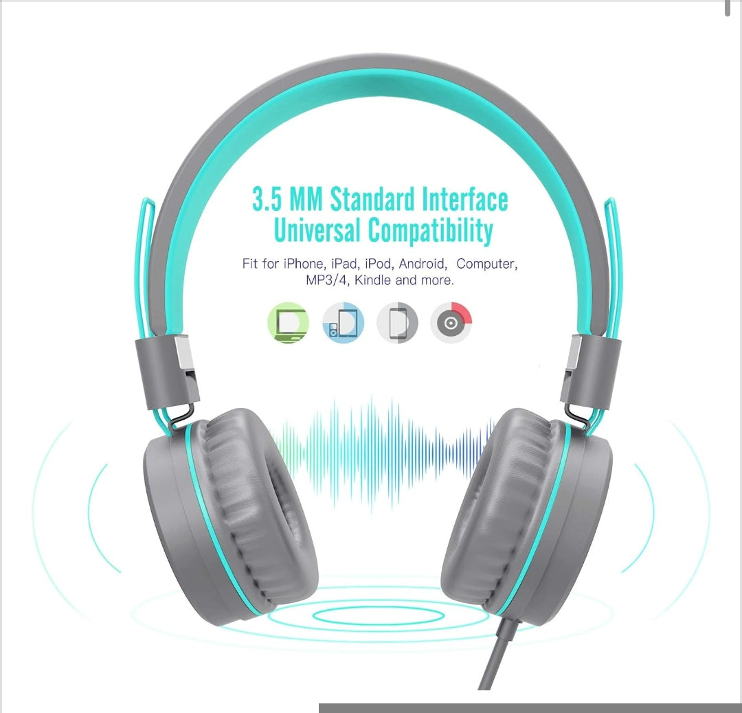 Kids Headphones, K8 Wired Headphones for Kids with Adjustable Headband 3.5 MM Jack for School, Foldable On-Ear Headset for Girls Boys Kindle Tablet Cellphones Airplane Travel(Dark Gray)